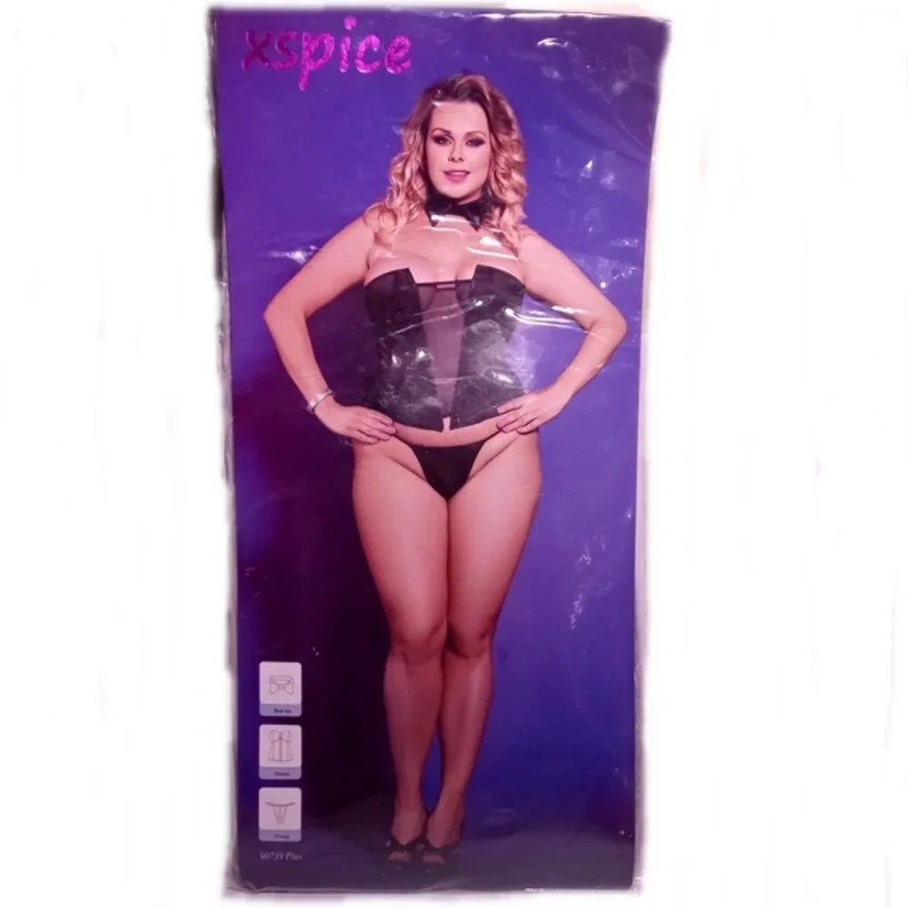 3-piece Plus Size L/XL Black lingerie set: Bow Tie, Corset, Thong– NEW